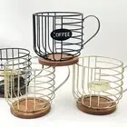 Coffee Capsule Storage Rack Black Wire Pods Holder Organizer with Wooden