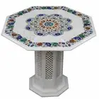 24" Marble Table Top semi precious stones Handmade inlay With marble Stand