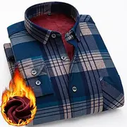 Men's Dress Shirt Flannel Shirt Collared Shirt Button Up Shirt Tartan Wedding Party Black-White Red Navy Blue Royal Blue Long Sleeve Turndown Winter Clothing A