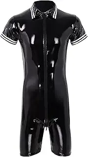 [SEAUR] Men's Shiny Patent Leather Jacket Casual Slim Fit Leather Muscle Tank Top T-Shirts Nightclub Party Clubwear
