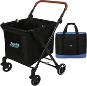 Foldable Shopping Cart 85 Liters Grocery Cart with Cooler Bag Utility Cart Shopping Trolleys with Larger Capacity Rolling Front Swivel Wheels Adjustable for Office Shopping Picnic Groceries Laundry