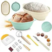 Sourdough Bread Starter Kit,Reinforced Wire Silicone Bread Proofing Basket,9 Inch Round & 10 Inch Oval Foldable Sourdough Baking Basket,High-Temp Resistant, Foldable, BPA-Free