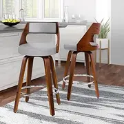 [ALFORDSON] Bar Stools 2X Swivel Kitchen Stool 65cm Seat Height Wooden Counter Stool with Footrest and Adjustable Leg Levelers Leather Leather Dining Chairs for Home Bar Dining Room (Eden Fabric Grey)