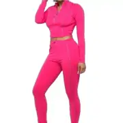 Pink Athletic Crop Top Matching two-piece Pant Set NEW Size Small