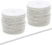 SWTOOL 60 Feets /20 Yards Metal Silver Link Chains, Iron Bulk Curb Chain for DIY Craft Jewelry Chain Making, 2 Rolls x 10 Yards (Silver)