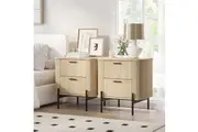 Fluted Bedside Table Set of 2 | 2 Drawer Dresser Modern Nightstand