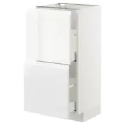 METOD / MAXIMERA base cabinet with 2 drawers, white/Voxtorp high-gloss/white, 40x37x80 cm