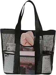 [zimois] Mesh Beach Bag,Beach Bag for Women,for Family Beach Bag for Toys,for Women Foldable Tote Bag,Suitable for Family Beach Vacation Travel Camping Picnic Travel Bag, Black