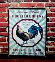 Rooster Grains Feed Farmhouse Wood Block Tiered Tray Sign Shelf Sitter 3.5X4.5