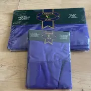 NEW VTG CHARTER CLUB full Flat Sheet & 2 Standard Pillow Cases Royal Purple 1991