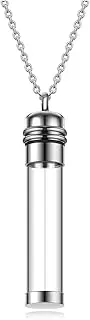 [PiercingJak] Clear Glass Tube Cremation Urn Necklace for Ashes Stainless Steel Cylinder Urn Necklace Keepsake Cremation Ashes Necklace Memorial Jewelry for Men Women, Stainless Steel, No Gemstone