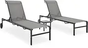 vidaXL 2X Sun Loungers with Table Garden Chaise Lounge Set Adjustable Terrace Backyard Patio Outdoor Daybed Furniture Textilene and Steel