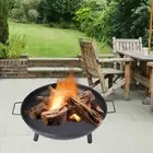 Large Cast Firepit Sturdy Stand with Handles Round Portable Wood Burning for