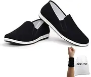 [Dee Plus] Men's & Women's Kung Fu Tai Chi Shoes, Black, EU 36 to 45, Unisex Adults, Martial Arts Enthusiasts, Tai Chi Practitioners, All Ages, Slipper, Rubber Sole, Canvas, Pull-On, Moderate Cushioning