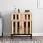 Sideboard Cabinet 60x30x75 cm Engineered Wood with Iron Legs, Storage Organizer with Wooden Doors and Drawers, Multi-Purpose Shelf Unit for Home, Office, Closet, or Wall Display, Max Load 70 kg