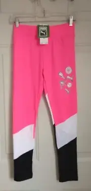 PUMA YOUTH GIRL'S KNOCKOUT PINK COLORBLOCK LEGGINGS, SIZE XL (16)