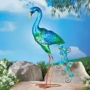 Stunning Solar LED Lighted Intricate Metal Peacock Garden Statue