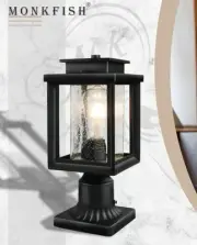 MONKFISH Modern Simple Black Outdoor Patio Entryway Post Light Black Bubble Glas
