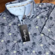 Walter Hagen Golf Polo Shirt Men Small Blue Desert Cactus Tequila Roadrunner NEW