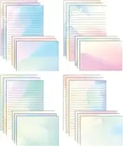 Better Office Products Mini Stationery Set, 100 Piece Set (50 Lined Watercolor Sheets + 50 Matching Envelopes), 5.5 x 8.25 inch, 12 Unique Designs, Double Sided Printing, One Side Lined Paper, by