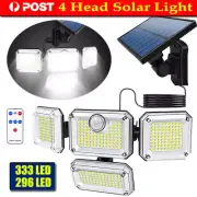 333 LED 4 Head Solar Motion Sensor Light Outdoor Garden Wall Security Flood Lamp