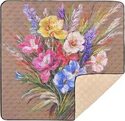 Spring Flowers Bunch Brown Cute Foldable Baby Gym & Activity Mat for Floor Waterproof Tummy Time Activity Mat for Babies Infants Toddlers, 50'' x 50''