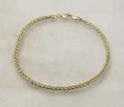 8" Rounded Square Franco Wheat Spiga Link Bracelet Real 10K Yellow Gold