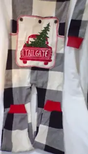 Lazy One 1-pc Pajamas Boy Girl Size 8 “Tailgate” Long-johns Holiday Christmas