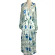 VTG Natori Neiman Marcus Floral Blue Orchid-Floral Kimono Robe Romantic Sz S NEW