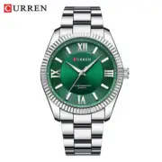 CURREN Men Quartz Watch Silver Steel Wristwatch Roman Numeral Sport Watch Males