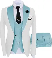 [Zylphorix] Men 3 Piece Suit Slim Fit Tuxedo Patchwork Wedding Jacket Vest Pants Set Shawl Lapel Party Tuxedo Suits