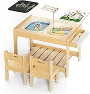 KidsBuddy Sensory Table，Kids Sensory Table for Toddlers 1-3, Indoor, Montessori Toddler Activity with 2 Chairs, Sand and Water for Children with Fishing Game