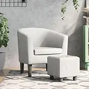 Tub Chair with Footstool White Faux Leather Home Chairs