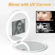 UV Camera LED Makeup Mirror Travel Compact with Sunscreen Detector for Skin Face