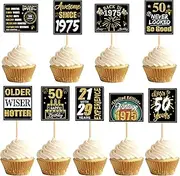 Ercadio 36PCS Happy 50th Birthday Cupcake Toppers Glitter Fifty Vintage 1975 Cake Picks Cheers to 50 Fabulous Older Wiser Hotter Cake Decor for 50th Birthday Wedding Anniversary Party Supplies