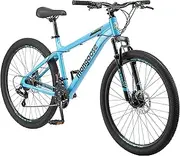 Mongoose Grafton Mountain Bike for Adult Men Women, 27.5-Inch Wheels, 21-Speed Trigger Shifter, 17.5-Inch Aluminum Frame, Front Suspension, Mechanical Disc Brakes, Blue