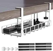 Under Desk Cable Management Tray, Xpatee Upgraded Wire Management No Drill No Screws, Cable Tray with Clamp for Desk Wire Management, Computer Cable Rack for Office, Home - No Damage to Desk White