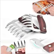 2xStainless Steel BBQ Meat Claws,Pulled Pork Shredder,Bear Claws W/Wooden Handle
