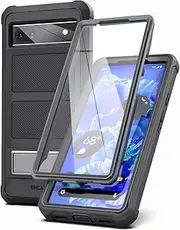 [ENCASED] Falcon Armor for Pixel 6a Case with Kickstand, Protective Built-in Screen Protector with Metal Stand (Google Pixel 6a 2022)