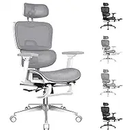 ALFORDSON Ergonomic Office Chair with 3D Adjustable Armrest and Headrest & Footrest, Mesh Gaming Chair for Executive Computer Desk, Recline Tilt with Adaptive Back Support, Max 180kg, Prox White Grey