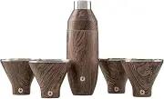 SNOWFOX Premium Vacuum Insulated Stainless Steel 22oz Cocktail Shaker and 4 Martini Glass Set, Home Bar Accessories, Elegant Drink Mixer, Leak, Proof Lid with Jigger & Built, in Strainer, Dark Walnut