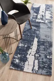 Rug Culture Denim Blue Abstract Jacquard Woven Runner Rug