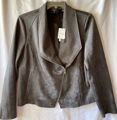 T TAHARI, Nordstrom Rack Tags, Women's XL Carbon Gray Faux Suede Moto Jacket