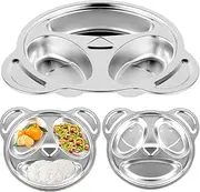 3Pcs Stainless Steel Divided Plates for Adults Kids Lovely Panda Shape Divided Plates Dishwasher Safe Metal Divided Plates for Home School Picnic Camping