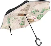 Double Layer Inverted Umbrella Cars Reverse Umbrella Floral Cake Balloons Windproof UV Proof Travel Outdoor Umbrella