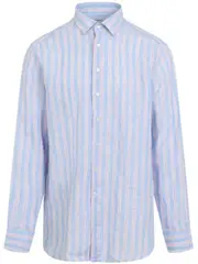 [Etro] Etro-Camicia A Righe In Lino Con Pegaso Ricamato-Uomo 40