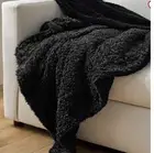 Pottery Barn Fireside Cozy Sherpa Reversible Throw Blanket Black 50" x 60" #R143