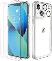 [ORETECH] Designed for iPhone 13 Case,with 2 x Tempered Glass Screen Protector&Camera Lens Protector for iPhone 13 Cover Hard PC+Soft TPU Shockproof Transparent Non-Slip Case for iPhone 13 6.1" Clear