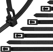 Reusable Zip Ties 6 Inch, 100pcs Black Zip Ties Heavy Duty Outdoor 50lb Small Cable Ties, Releasable Plastic Tie Wraps Small, Wire Ties Removable for Cord Management
