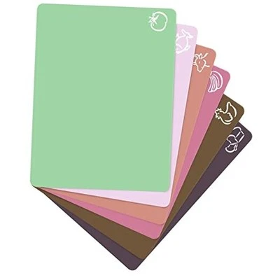 Extra Thick Pastel Flexible Plastic Cutting Board Mats with Food Icons & EZ